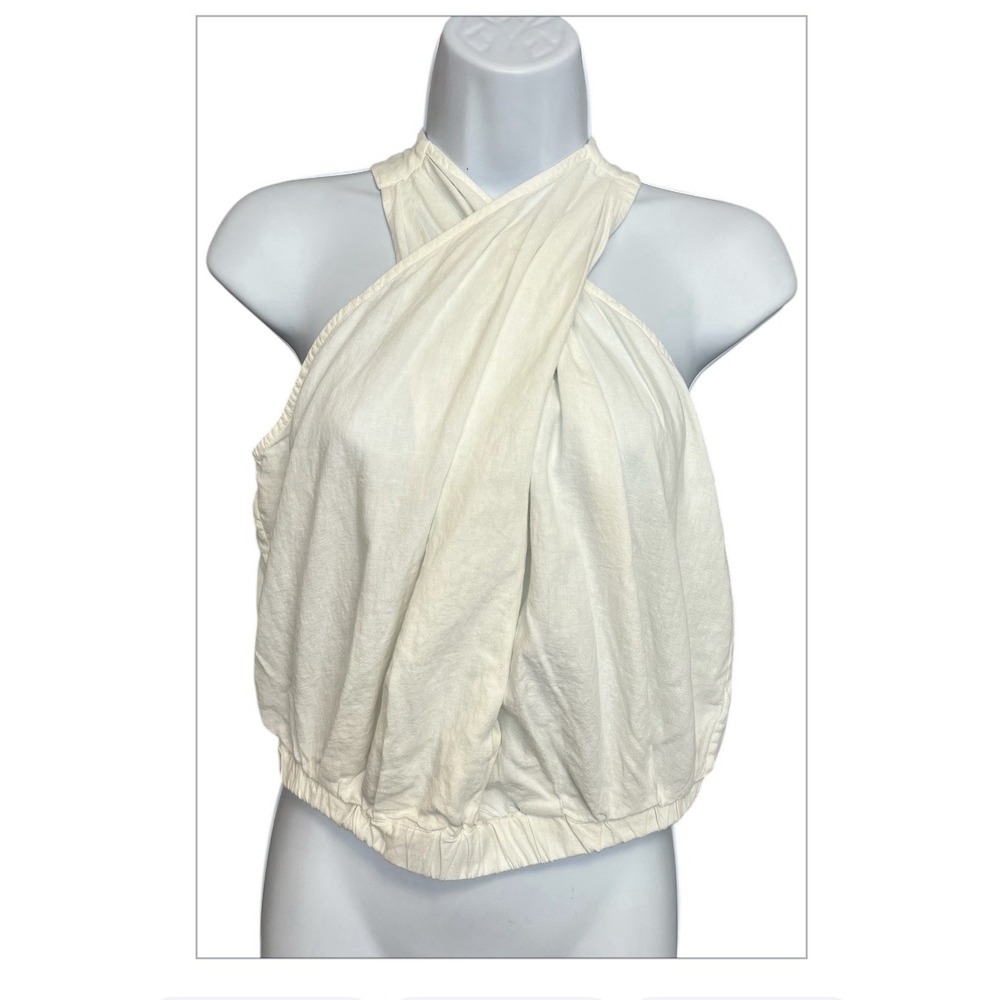 Womens Linen Crop Top White Crossed Front YFB Young Fabulous Broke Sz XS